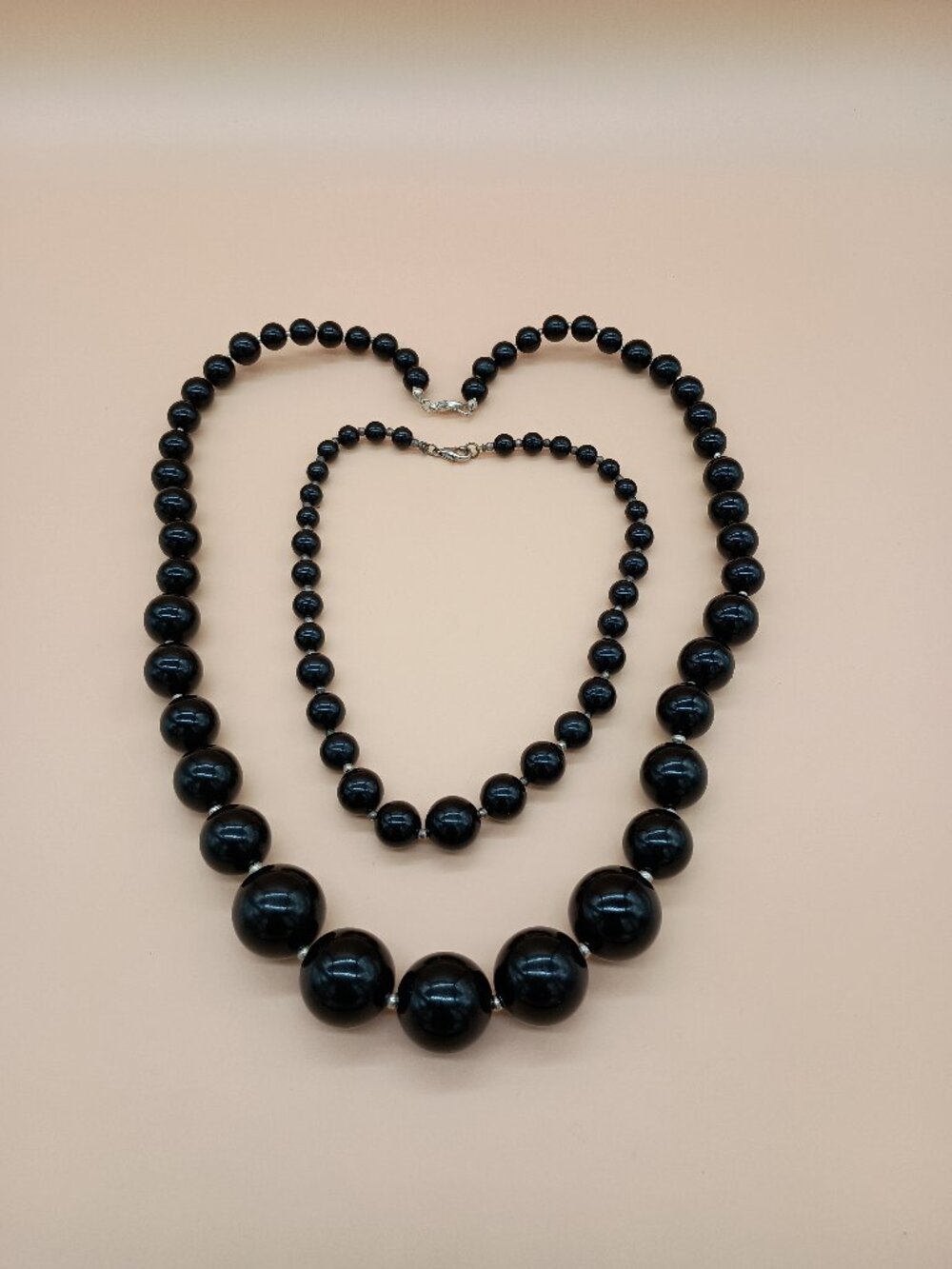 Black Plastic Beaded Necklaces Pair Goth Emo Y2K